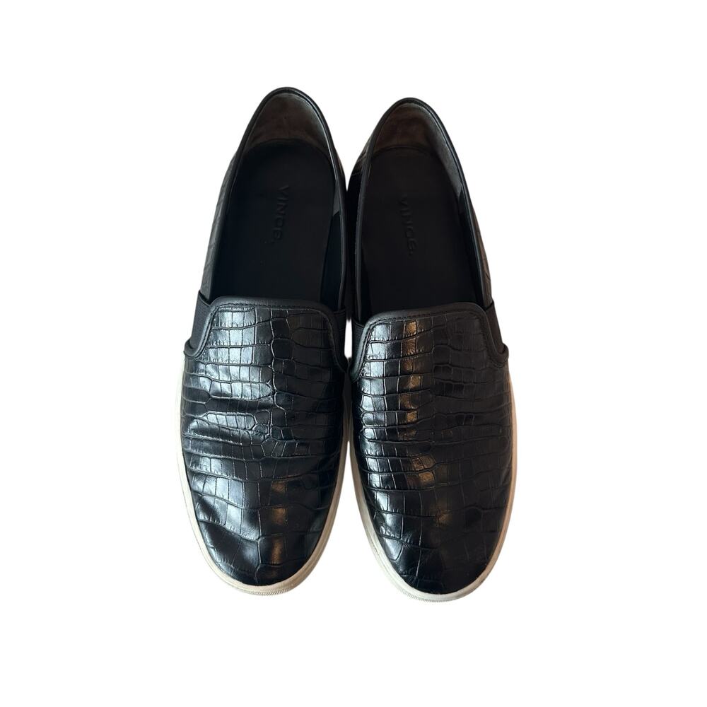 Vince Preston Croc-Embossed Leather Slip-On Sneakers Size 8.5 Black Casual - Picture 1 of 10